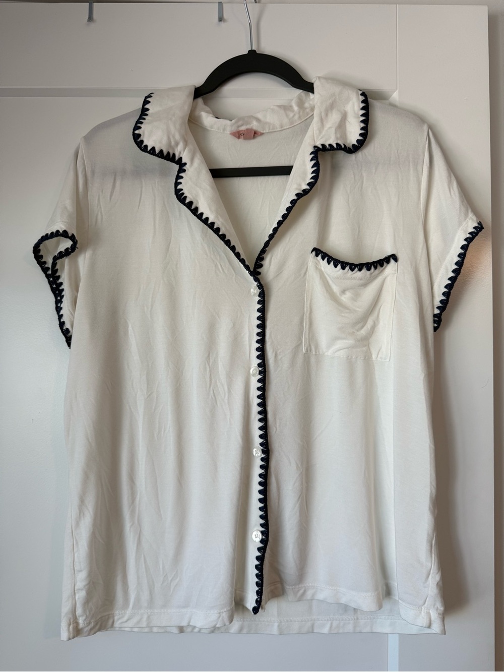 Eberjey Frida Whipstitch TENCEL Modal PJ Top Only White Navy Large